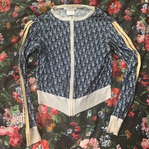 Dior monogram knit zip top in navy blue